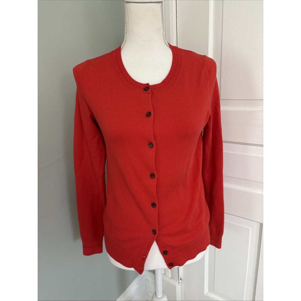 Boden Red Button-Front Cotton Cardigan